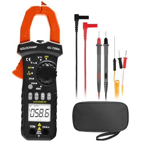 GOLDCHAMP Digital Clamp Meter Multimeter, True RMS 2000 Counts Auto-ranging ACV/DCV & ACA Tester, Measures Resistance, Diode, Continuity, NCV, with Backlight, Auto Off, MAX/MIN, Data Hold
