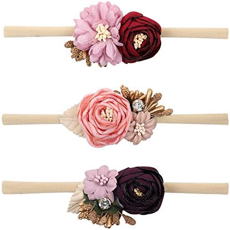 VOBOBE Baby Girl Nylon Headbands Infant Flower Elastic Hair band Bows Wraps For Newborn Toddler Hair Accessories Pack of 4 (Orange)