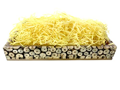 Image of Eco Sarras thin shredded paper crinkle paper grass strips gift tray decoration, gift hamper decorations, gift box fillers, wedding birthday & valentines day gift (200 Grams, Yellow)
