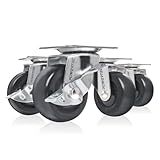 POWERTEC 2 Inch Swivel Caster Wheels Set of 4 with 264 lbs Loads (2 with Brakes & 2 Without), Heavy Duty Plate Casters, Rubber Castor Wheels for Furniture, Cart, Dolly and Workbenches (17211V)