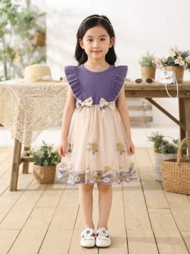 Image of TAGAS Girls Frock Dress | Floral Printed Princess Dress with Full Sleeves, Ruffle Shoulders & Flared Skirt | Birthday Dress for Girls | Wedding & Special Occasion Wear | 1-9 Years