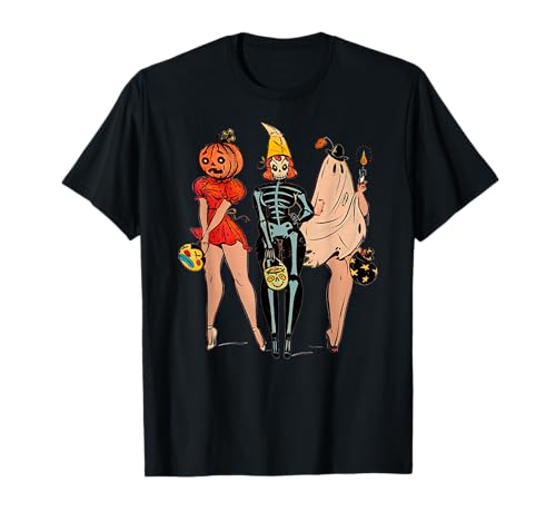 Halloween Witch Pin Up Retro Vintage Pumpkin Women T-Shirt