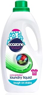 EcoZone Super Concentrated Biological Laundry Liquid, Bio Detergent, Washing Machine Powerful Clothing Stain Removal & Cleaning, Natural Vegan, Non Toxic, Eco Friendly, Gentle on Skin, 166 washes (2L)