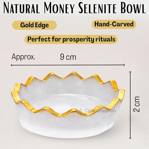 Image of Crystal Heaven Money Bowl with Golden Rim - Selenite Money Magnet Bowls