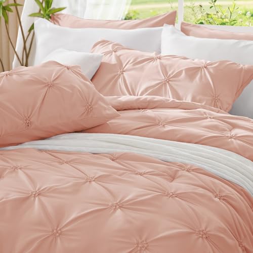 Image of BEDELITE Full Comforter Set Dusty Pink,Lightweight & Soft Comforter | Pintuck Boho Bedding, Warm & Cute Bed Set for All Season,With 2 Pillowcases