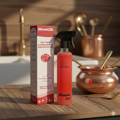 Image of Copper, Bronze & Brass Cleaner Spray | 500 ML | zero Abrasives, zero Scratches | Non-Toxic, Plant Based | Suitable for Drinkware, Cookware, Idols & Diyas | Co- Created with P-TAL (1 Pack)