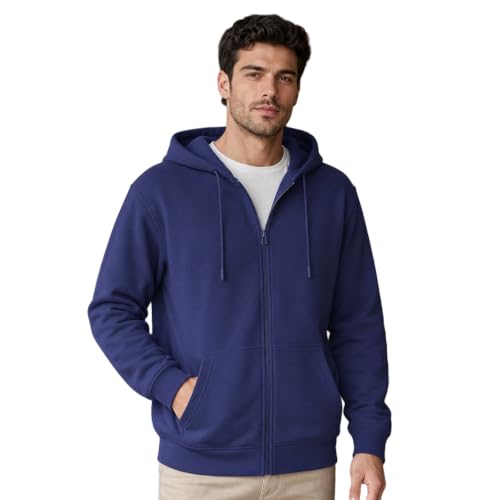 Image of Nobero Classic Zipper Hoodie for Men | Zip Up Hoodies for Men | Regular Fit | Full Zip Closure | Drawstring Hood | Zipped Hooded Sweatshirt | Cotton Rich Zipper Fleece Hoodie