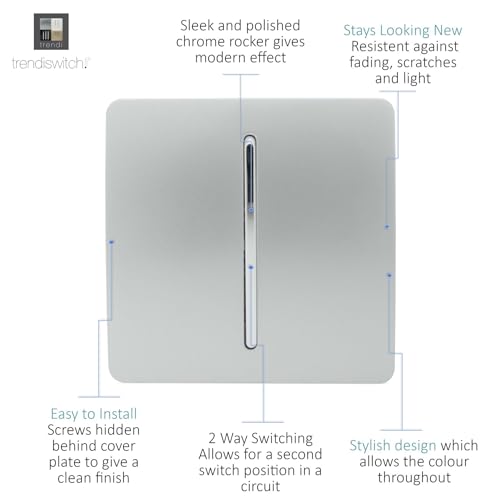 Trendi 1 Gang 2 Way Artistic Modern Glossy 10 Amp Rocker Tactile Light Switch Silver (2 Pack) - 3