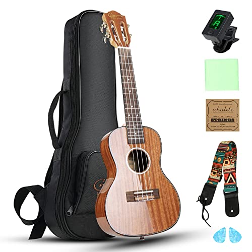 Hricane Concert Ukulele 23 Inch High Gloss Sapele Hawaiian Ukuleles for Adults Beginners with Gig Bag Strings