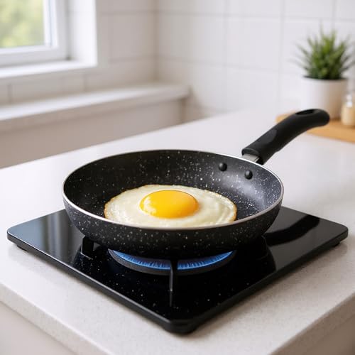 Amazon Brand - Solimo 6 Piece Non-Stick Cookware Set | Granite Finish | Induction Base | PFOA Free | HTR Exterior Coating | 25cm Tawa, 22 cm Kadai,... - Image 6