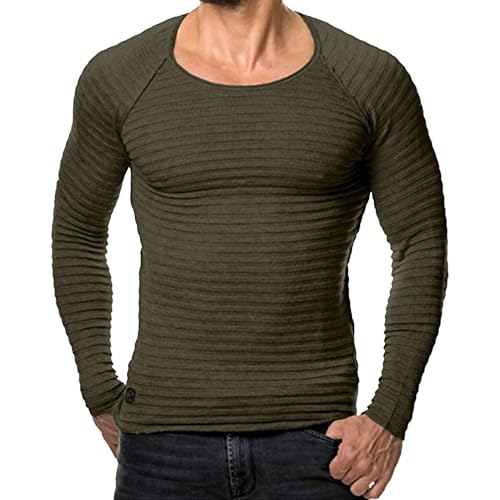 Men's Thermal Ribbed Slim Fit Long Sleeve Solid Knitted Soft Casual Sweater Classic Crew Neck Stretchy Pullover