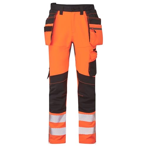 Portwest DX454 DX4 Hi Vis Detachable Holster Pocket Craft Work Trousers With Titanmill Pro Four Way Stretch Fabric, High Rise Back Waistband, Pre Bent Knee Pad Pockets, Triple Stitched Seams And Certi