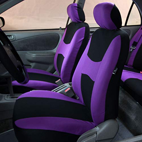 TLH Light and Breezy Flat Cloth Automotive Car Seat Covers Front Set Only, Airbag Compatible, Purple Color Universal Fit Car Seat Protector for Cars, Auto, Trucks, SUV - Thumbnail 2