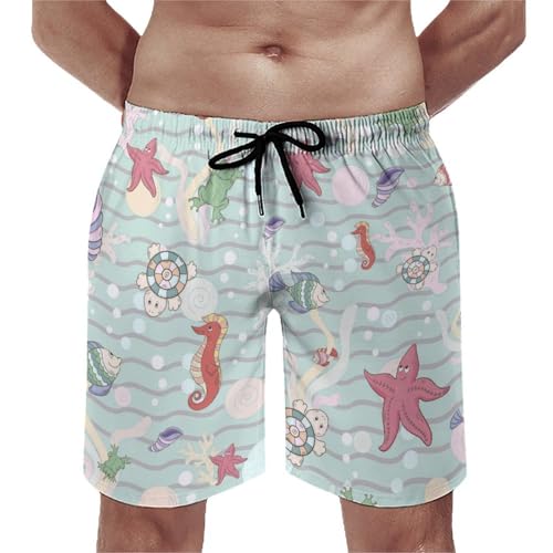 Short de bain homme étoile de mer et hippocampe pour la plage