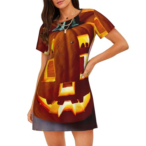 Chemise de nuit respirante avec imprimé citrouille d'automne