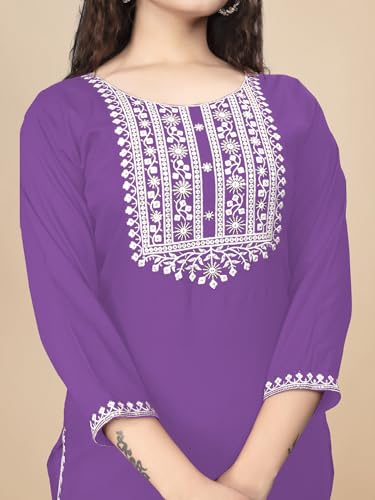 Image of Women Rayon Embroidered Kurti Three Quarter Sleeve Kurta for Women and Girls Embroidery Work Soft Rayon Fabric Comfortable