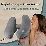 FLOWZOOM Air Dmuchana Poduszka Podróżna z Kapturem dla Kobiet - Do Samolotów, Pociągów i Samochodów - Poduszka Zapewnia Wsparcie Szyi 360 ° - Szybkie Pompowanie - Szary Rozmiar L