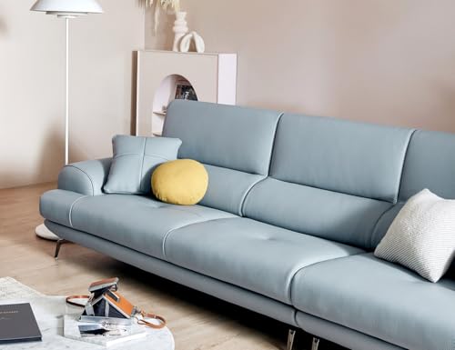 Image of Fabrique Meraki Leatherette 4 Seater with Puffy Moden Design Blue Sofa Set with Moveable Headrest | Comfortable Furniture for Home Office & Living Room | Easy to Move with Stainless Steel Legs