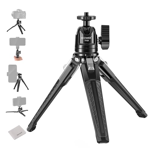 Image of NEEWER Mini Desk Tripod, Metal Table Top Small Portable Travel Selfie Stick Stand with 360 Ball Head & 1 /4 inch Screw for Camera Mobile Phone Holder Action Cam, Cleaning Cloth, Max Load 6.6 lbs, TP29