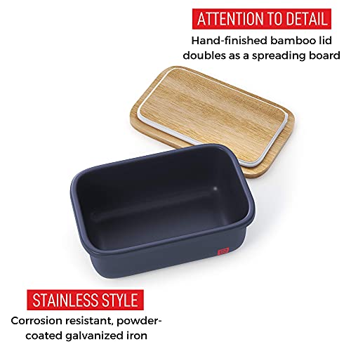 image for Butter Dish with Bamboo Lid - Countertop Butter Stick Container with A