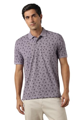 Image of Peter England Men's Cotton Abstract Floral Print Polo T-Shirt - Casual Wear | Stylish & Breathable