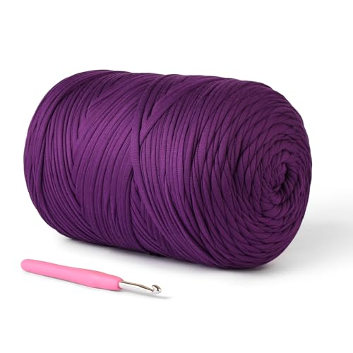Image of (800g /228yds) T Shirt Yarn, Soft Tshirt Crochet Yarn for Crafts and DIY Knitting Crocheting Cloth /Bag /Basket /Coaster, 100% Polyeste Elastic Fabric Chunky Thick Yarns for Crocheting (Violets)