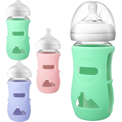 Image of Vodolo 3 Pack Silicone Sleeve for Avent Glass Bottle 8 Ounce,Natural Silicone Bottle Cover for Glass Anti Colic Bottles 8 OZ