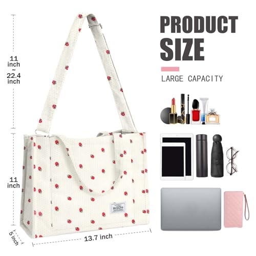 Image of Corduroy Tote Bag for Women Small Satchel Bag Mini Tote Bag Aesthetic Crossbody Handbag - School Work Travel Shopping