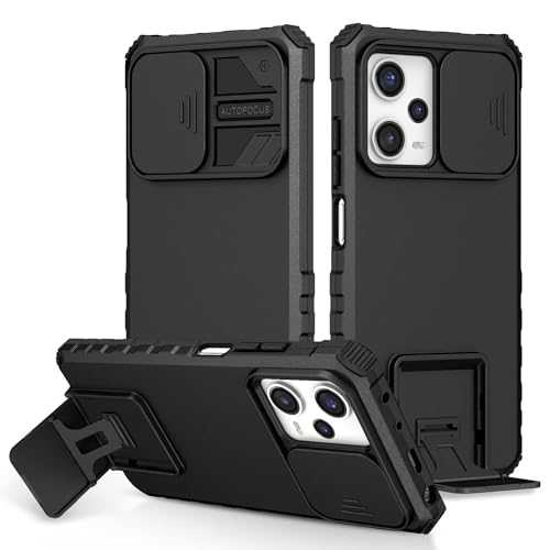 Image of ShieldTech Back Cover Compatible to Redmi Note 12 Pro 5G with Sliding Camera Shield & Stereoscopic Holder 360 Protection Mobile Phone Case for Redmi Note 12 Pro 5G (PC, Black)