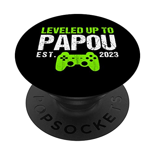 Leveled Up To Papou Est 2023 - Funny New Dad Gamer Vintage PopSockets PopGrip Intercambiabile