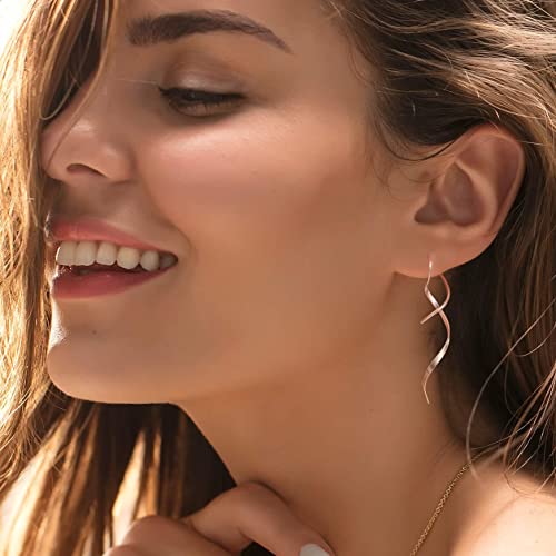 Spiral Threader Earrings For Women, Stainless Steel Drop Dangle Handmade Twisted Linear Curved Dangling Minimal Earrings (Silver&Black) #TOP3