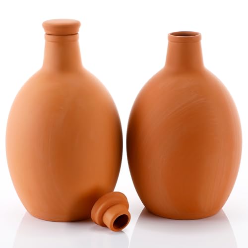 Ferrochef 2 Pcs Large Terracotta Watering Pots 50 oz Ollas Self-Watering Pots Terracotta Watering Globes with Lid Plant Irrigation System for Indoor Outdoor Plants Raised Beds Garden by Ferrochef - Used condition - US$41.95