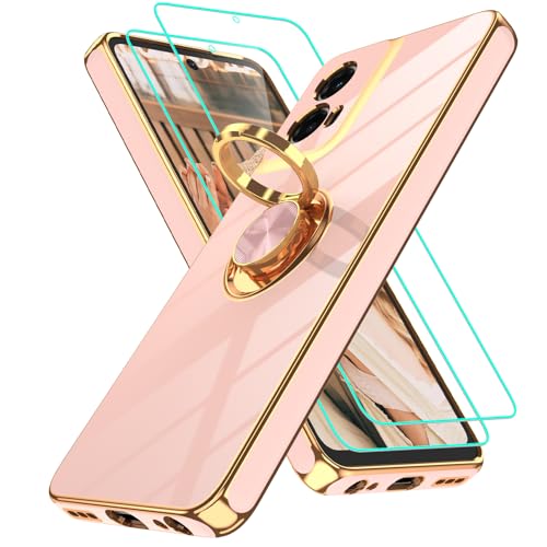 Coque Moto G 5G 2024 anti-choc et anti-rayure avec anneau aimanté et 2 verres rose
