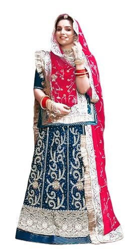Image of Fancy Heavy Embroidery Work Shimmer Silk Semi-stitched Rajputi Poshak For Women Rajasthani Lehenga Choli