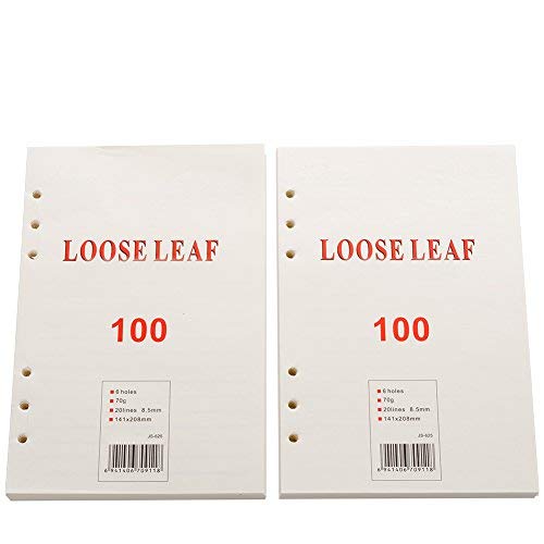 2 Pack A5 Refill Lined Paper 6 Ring Binder Filler Paper Inserts for Refillable Loose Leaf Journal Notebook Diaries, 5.5