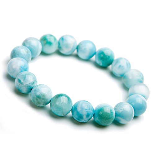 Bracelet de pierre précieuse du Larimar authentique naturel | Perles d'étirement de 12 mm | Adivable pour les femmes et les hommes | Cadeau de bijoux faits à la main