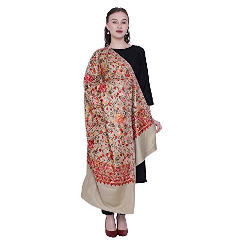 Women's Kashmiri Wool Blended Shawl Embroidered by Kashmiri Artisans, (Large Size - 40 x 80 Inches)3