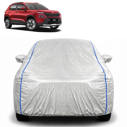 Image of Waterproof Car Cover for Skoda Kylaq | All Weather Protection | UV Resistant & Dustproof | Soft Cotton Lining to Prevent Scratches | Triple Stitched with Mirror Pockets & Elastic Hem