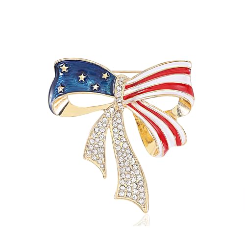 Image of American Flag Brooch Pin for Men Women Rhinestone Crystal Elephant Commemorates Brooch Pin American Independence Day Brooch for Men