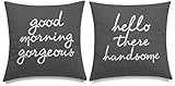 EURASIA DECOR Set of 2 Pcs Hello Handsome Good Morning Gorgeous Embroidered Square Accent Throw...
