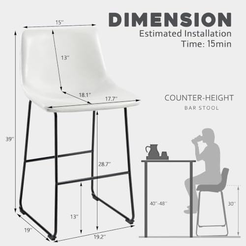 Image of Waleaf 30 Inch Counter Height Bar Stools Set of 4, Faux Leather Bar Chairs