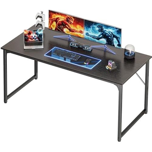 PRAISUN 55 X 24 Inch Computer Desk with Deeper Desktop, Gaming Office Writing Work Desk for Home Office, Study, Bedroom, Work from Home, Metal Frame, Black