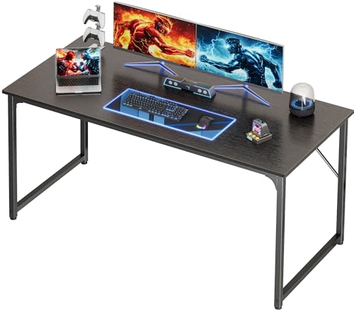 Image of PRAISUN 55 X 24 Inch Computer Desk with Deeper Desktop, Gaming Office Writing Work Desk for Home Office, Study, Bedroom, Work from Home, Metal Frame, Black