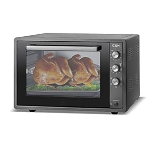 ICQN 60 liter XXL mini oven | 1800 W | Circulerende lucht | Pizzaoven | Dubbele beglazing | Braadspit | Timer | Inclusief bakplaten set | Elektrische mini-oven | 40 ° -230 ° C | Geëmailleerd Zwart | antraciet