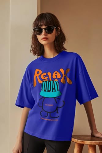 Image of JUNEBERRY 100% Pure Cotton, Pack of 2,Round Neck, Oversized Loose,Drop Shoulder,Graphic Printed, Half Sleeve T-Shirts for Women & Girls, in Different Colors, with Sizes Range from S to 2XL.