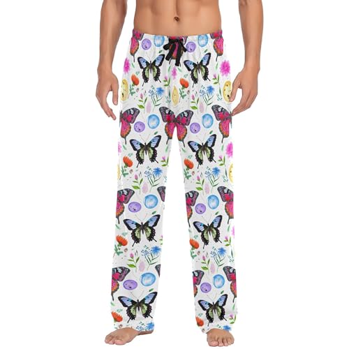 xigua Colorful Butterflies Mens Pajama Pants with Drawstring Pockets