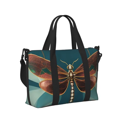Travel Duffle Bag Weekender Bag Carry On Tote Bag Sport Gym Bag for Women Men Dragonfly and lotus Print3