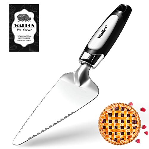 Walfos Pie Server Stainless Steel Pie Spatula Serrated on Both Sides Comfortable Handle Easy to Grip Professional Cake Cutter-Great for Pies Pizza Cake Cheesecake and Lasagna 1 piece