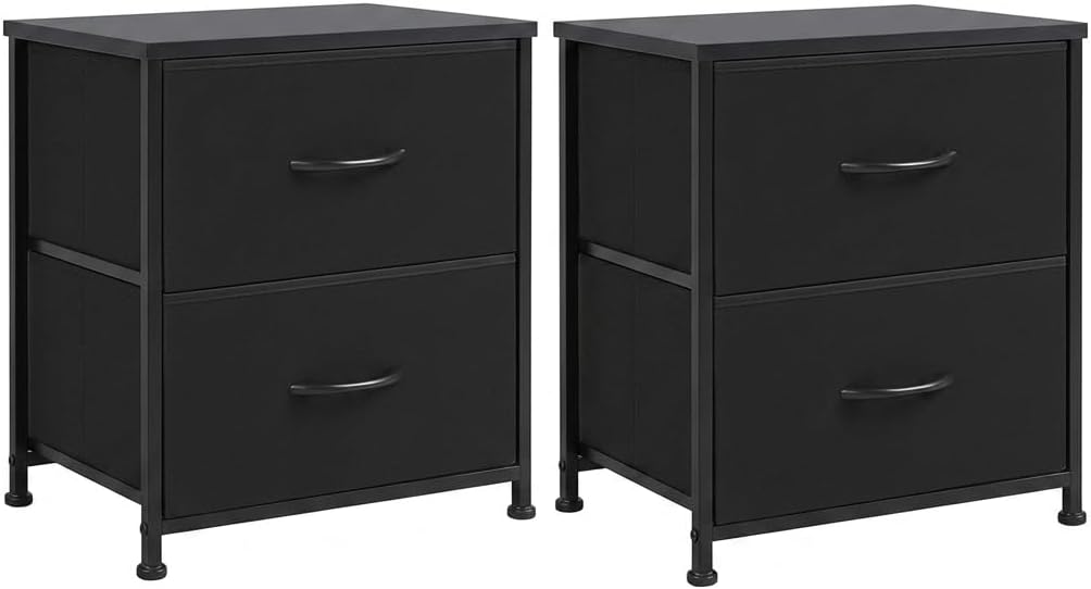 2-Pack Metal Storage Drawer Tower, Modern 2-Drawer Organizer Cabinet for Office, Bedroom, and Home Organization, Classic Black