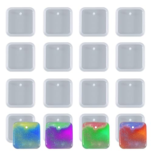 TuNan 20pcs Square Jewelry Casting Molds, Silicone Pendant Keychain Resin Molds with Hanging Hole, Jewelry Making DIY Craft Tools - 42mm/1.65 inch